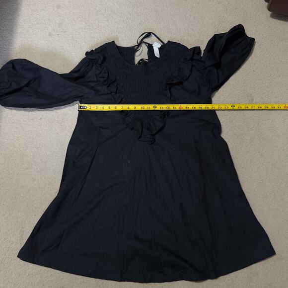 H&M Trend Conscious Short A-LIne Black Ruffle-trimmed Medium Cotton Dress - Picture 15 of 16